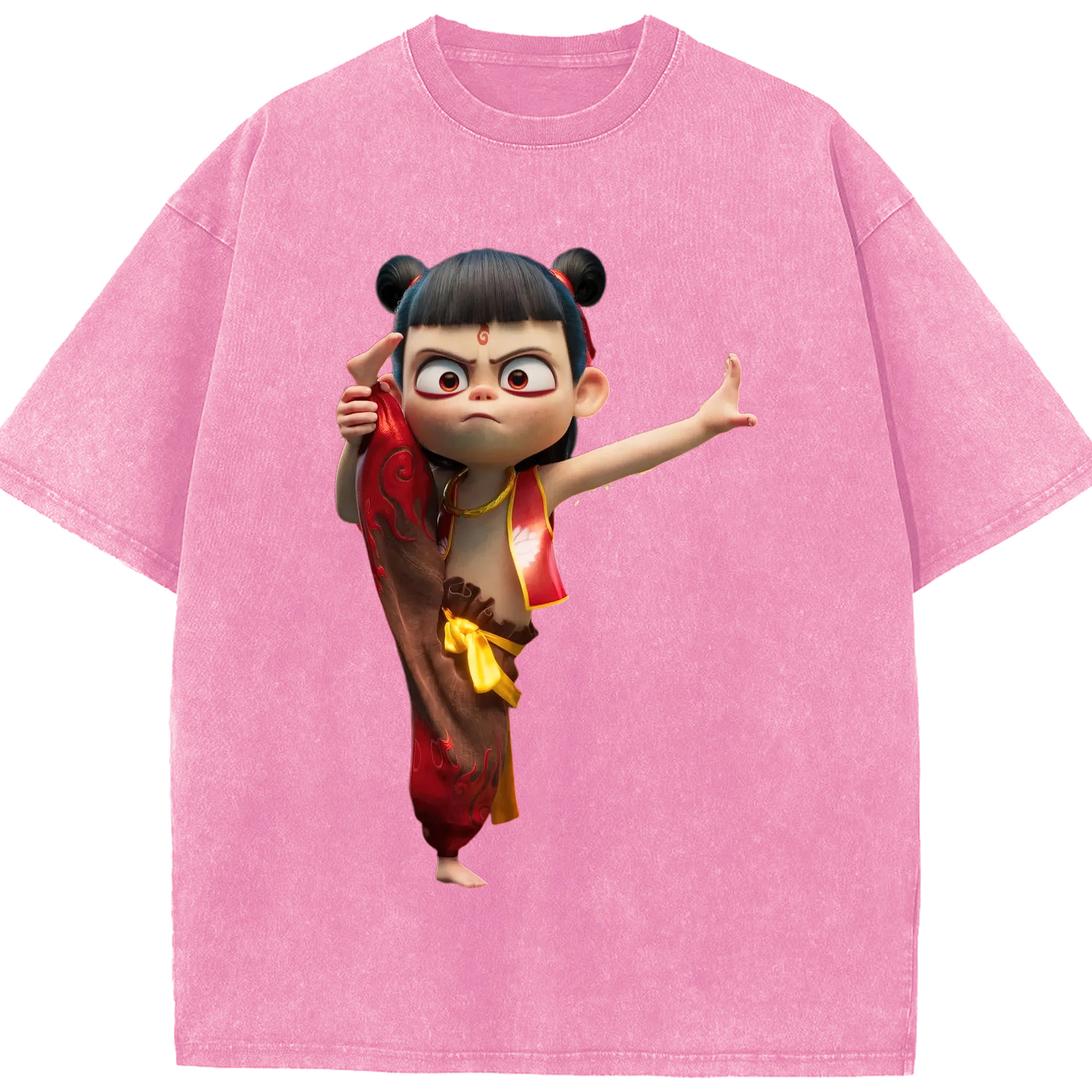 （画像用） Ne Zha 2 ナタ 魔童の大暴れ 綿100% ヴィンテージ風 半袖Tシャツ（フロントプリント）